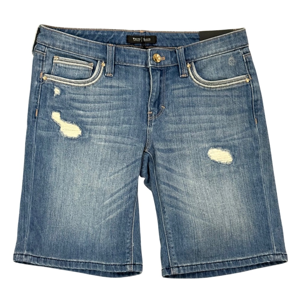 White House Black Market Saint Honore Girlfriend Denim Shorts Blue Distressed 0